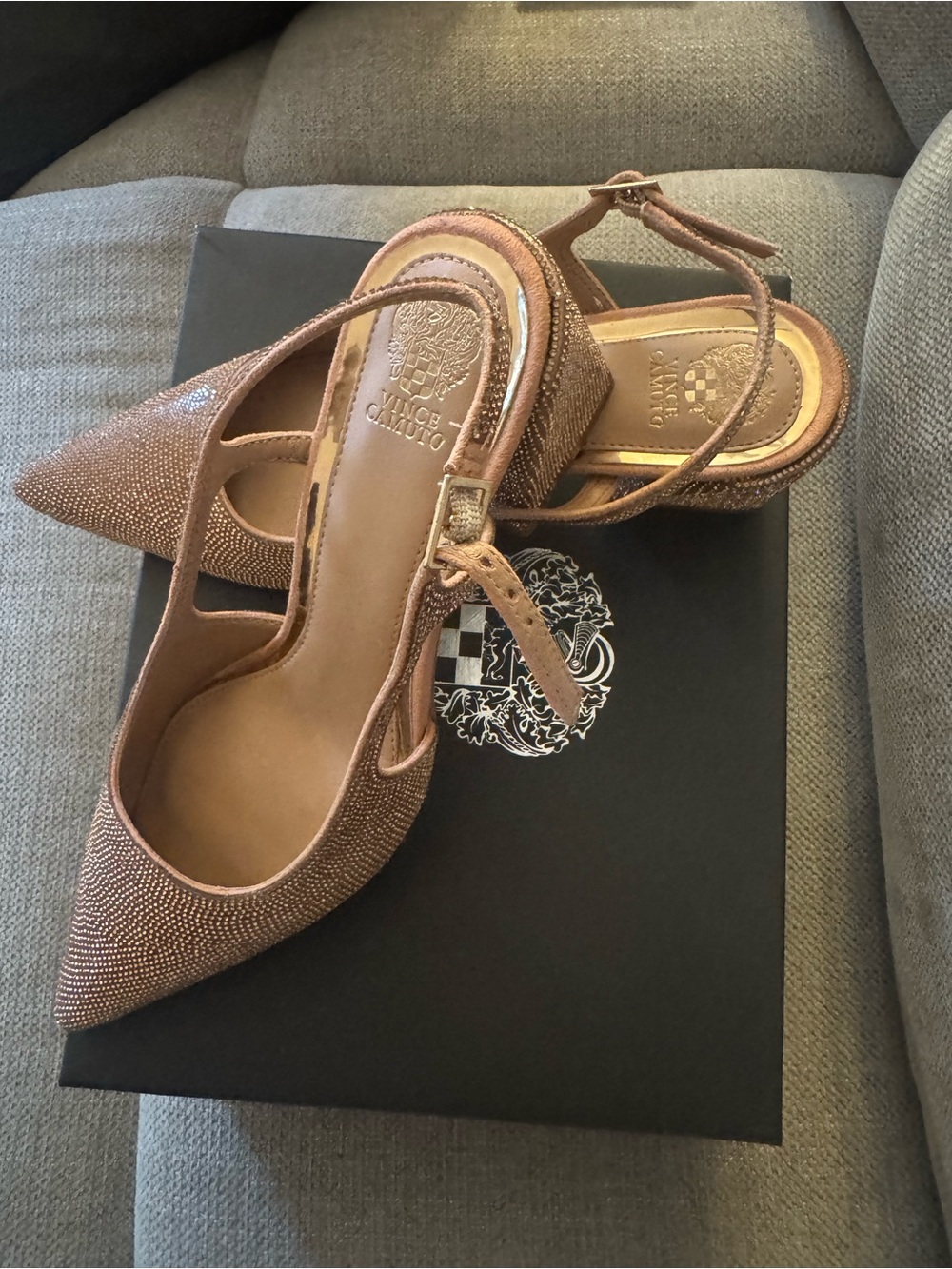 Vince Camuto Pointed Slingback Heels in Rose Gold